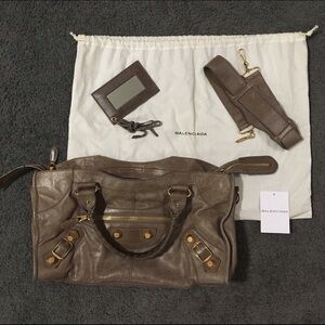 Trade//// Balenciaga Taupe Brown Classic City Satchel with Brass Hardware